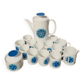 Vintage blue and white porcelain coffee set from the 60s and 70s with flowers by Thomas Rosenthal