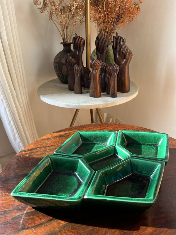 Plat compartimenté VALLAURIS J-M Faux Barbotine losange faïence 60’s