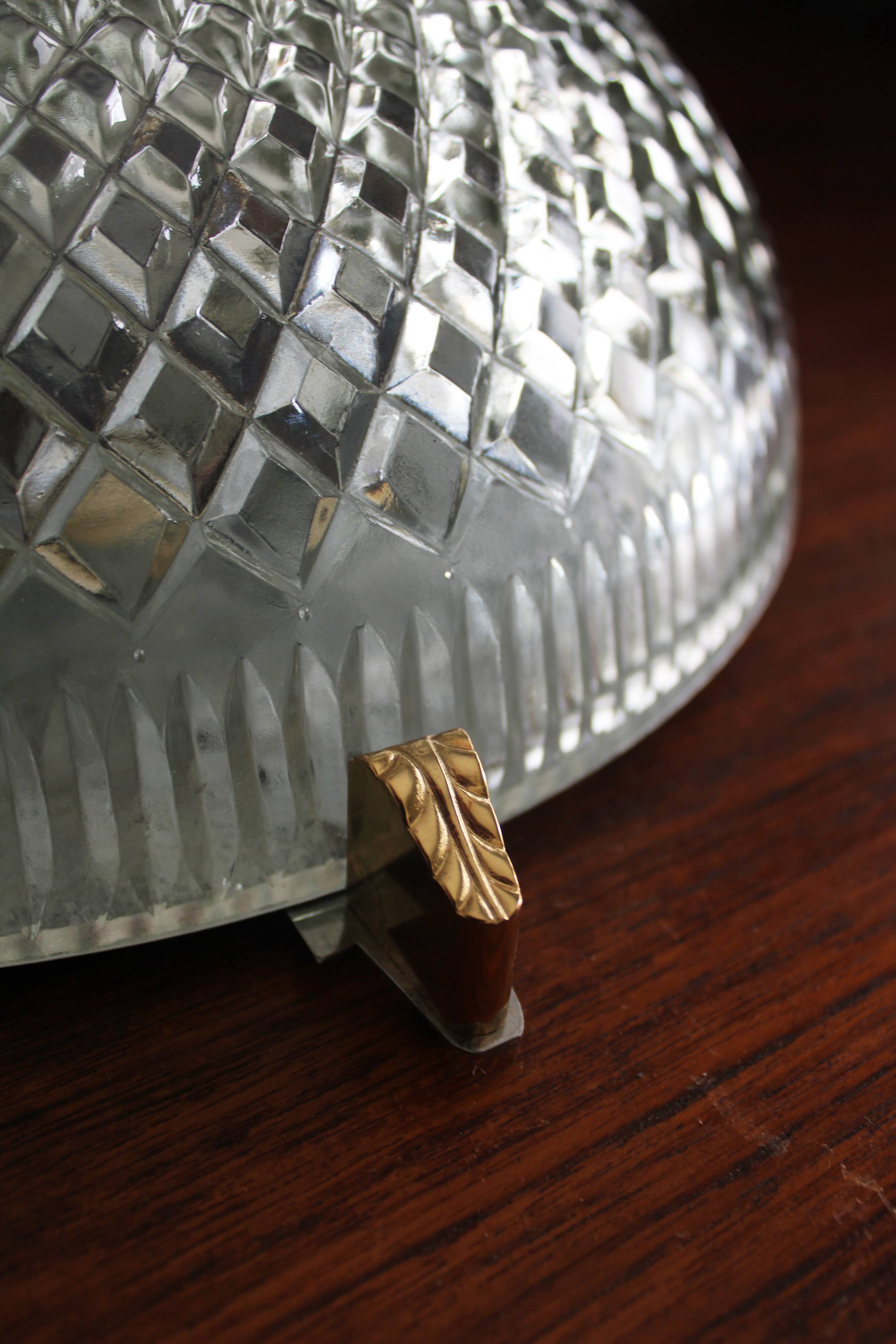 Brass ceiling light with moulded glass