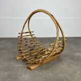 Vintage rattan log basket, 1960s
