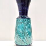 Blue and Teal Ceramic Vase in the style of Bitossi