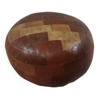 Large round patchwork leather pouf 1960’s