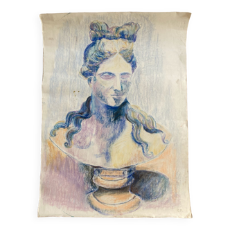 Portrait buste pastel sur papier