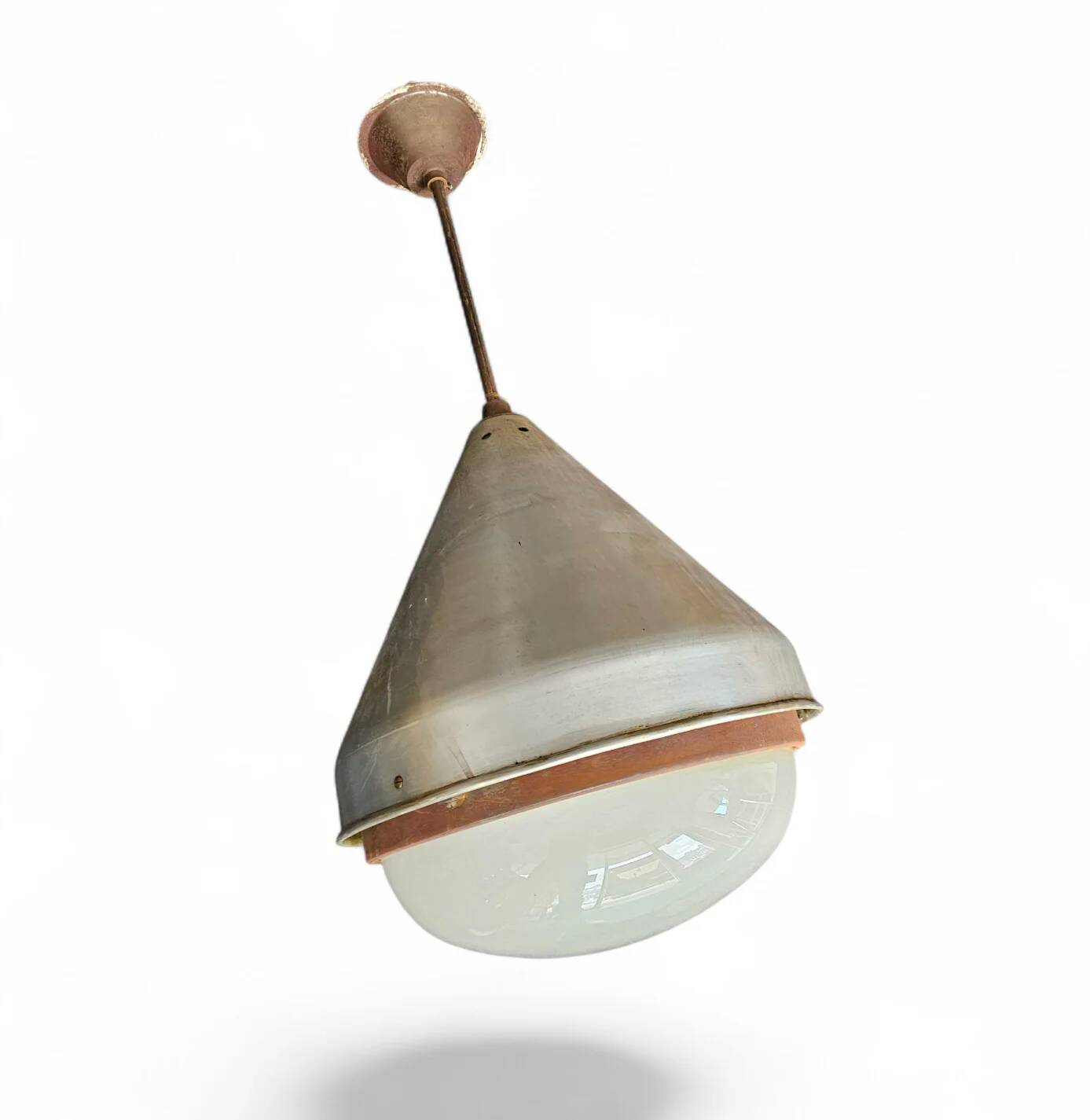 Large aluminium industrial hanging lamp 1970s height 55 cm