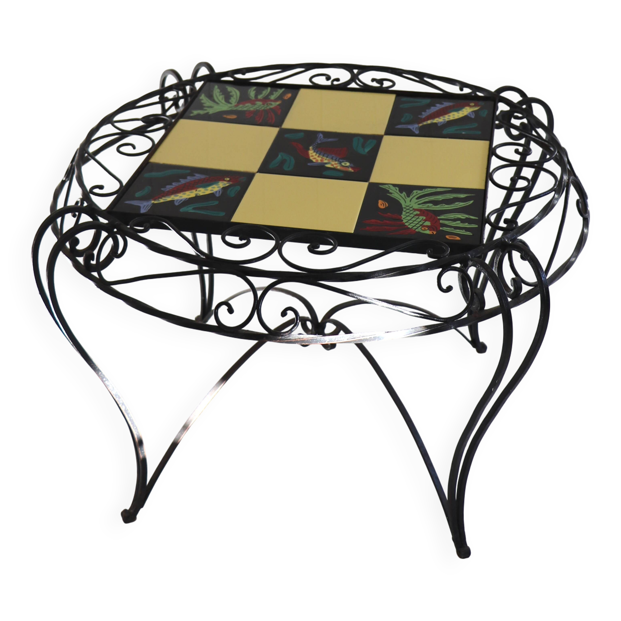 Ceramic coffee table with fish decoration, 1970s