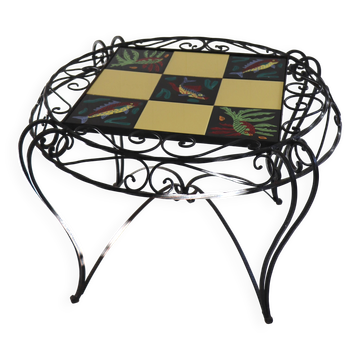 Table basse en céramique à décor de poissons, années 1970