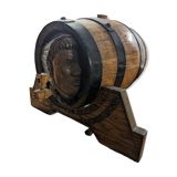 Decorative wooden barrel on support