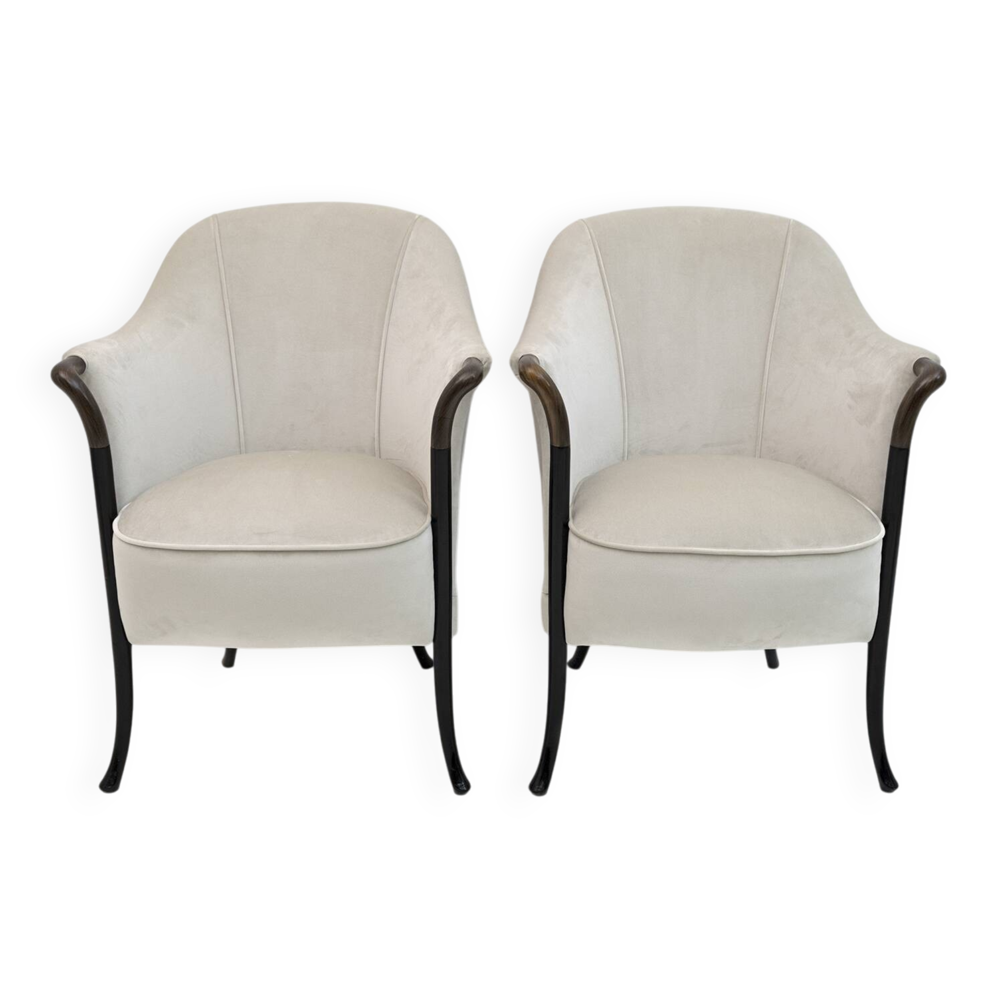 Pair of Giorgetti Italian Velvet Armchairs "Progetti", 1980s