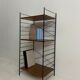 small vintage metal and teak string bookshelf