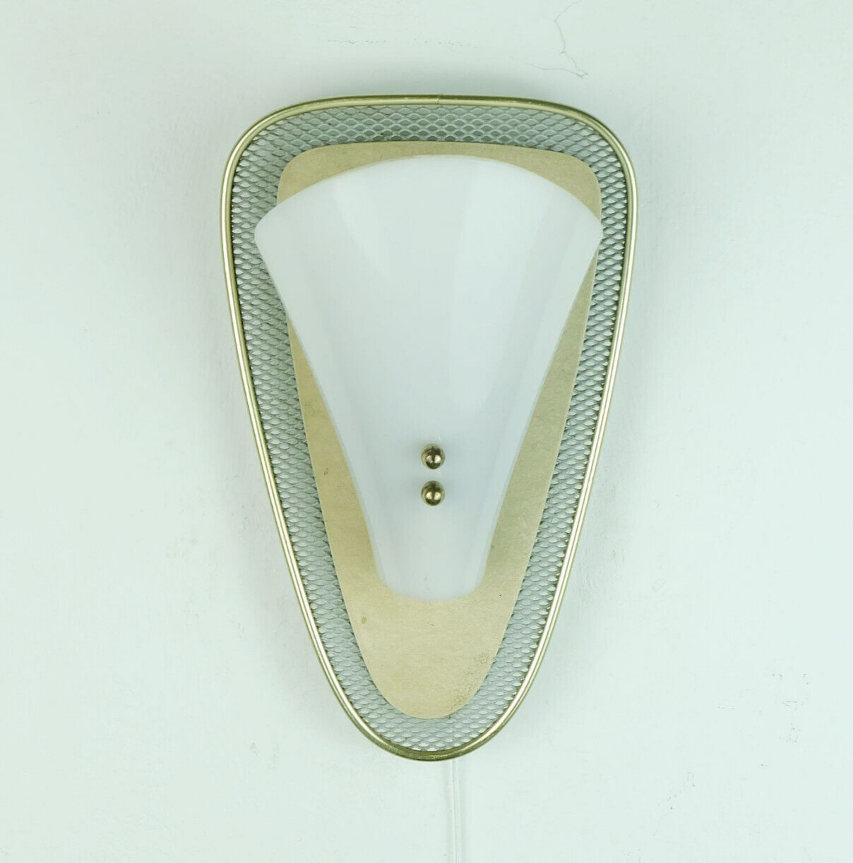 1950s sconce gray metal mesh and brass with white acrylic shade