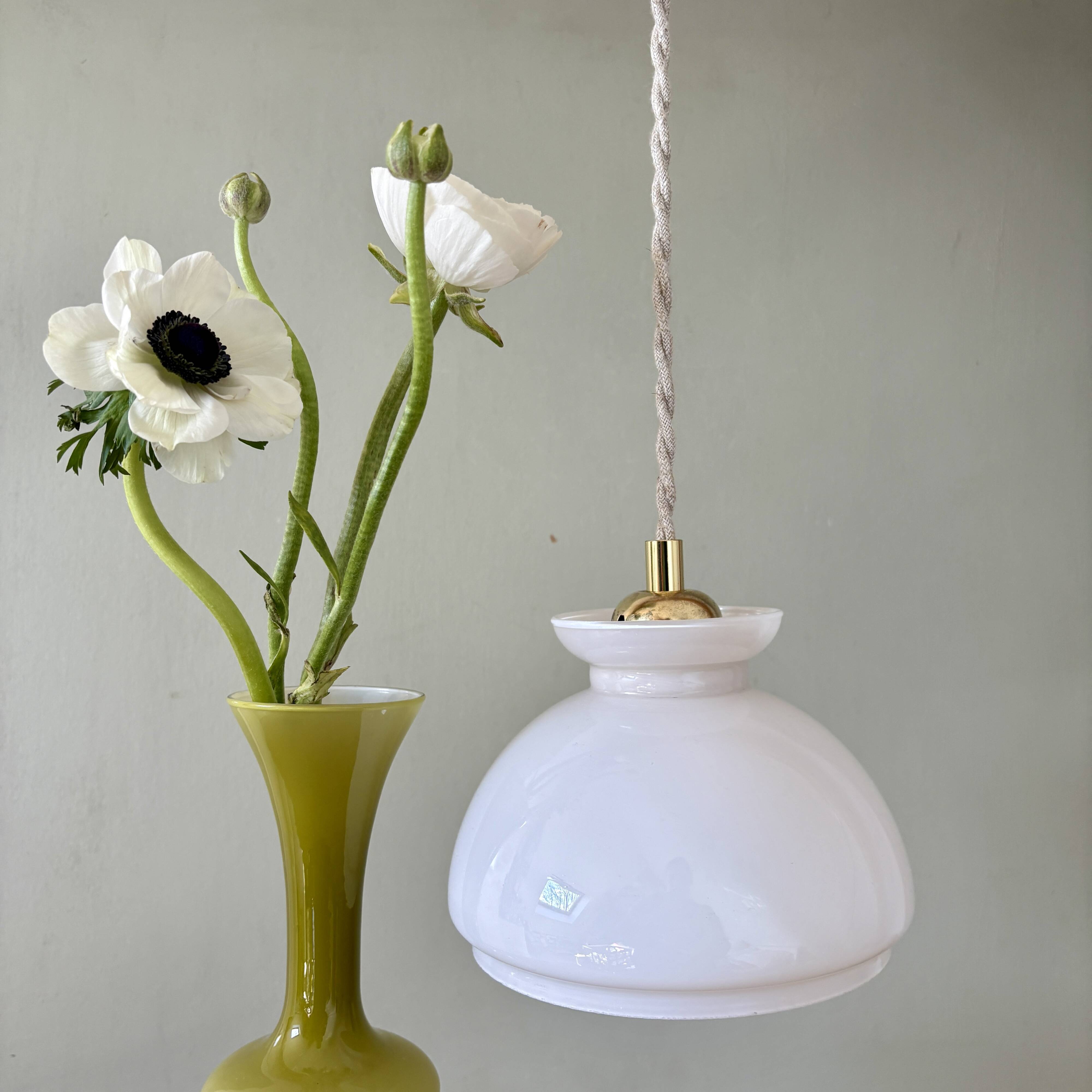 Vintage white opaline lampshade pendant light