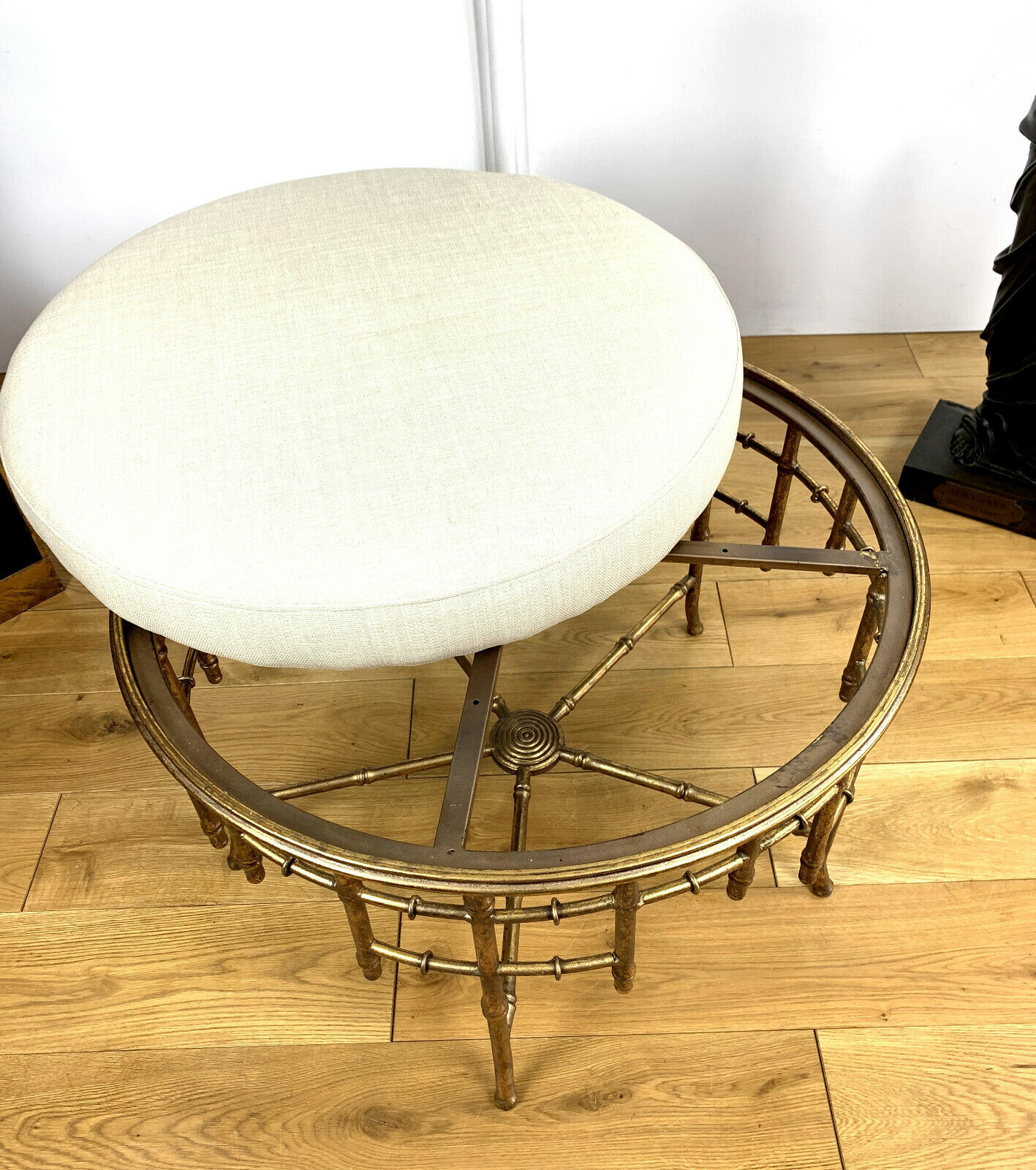 Napoleon III style ottoman in gilded metal with bamboo décor