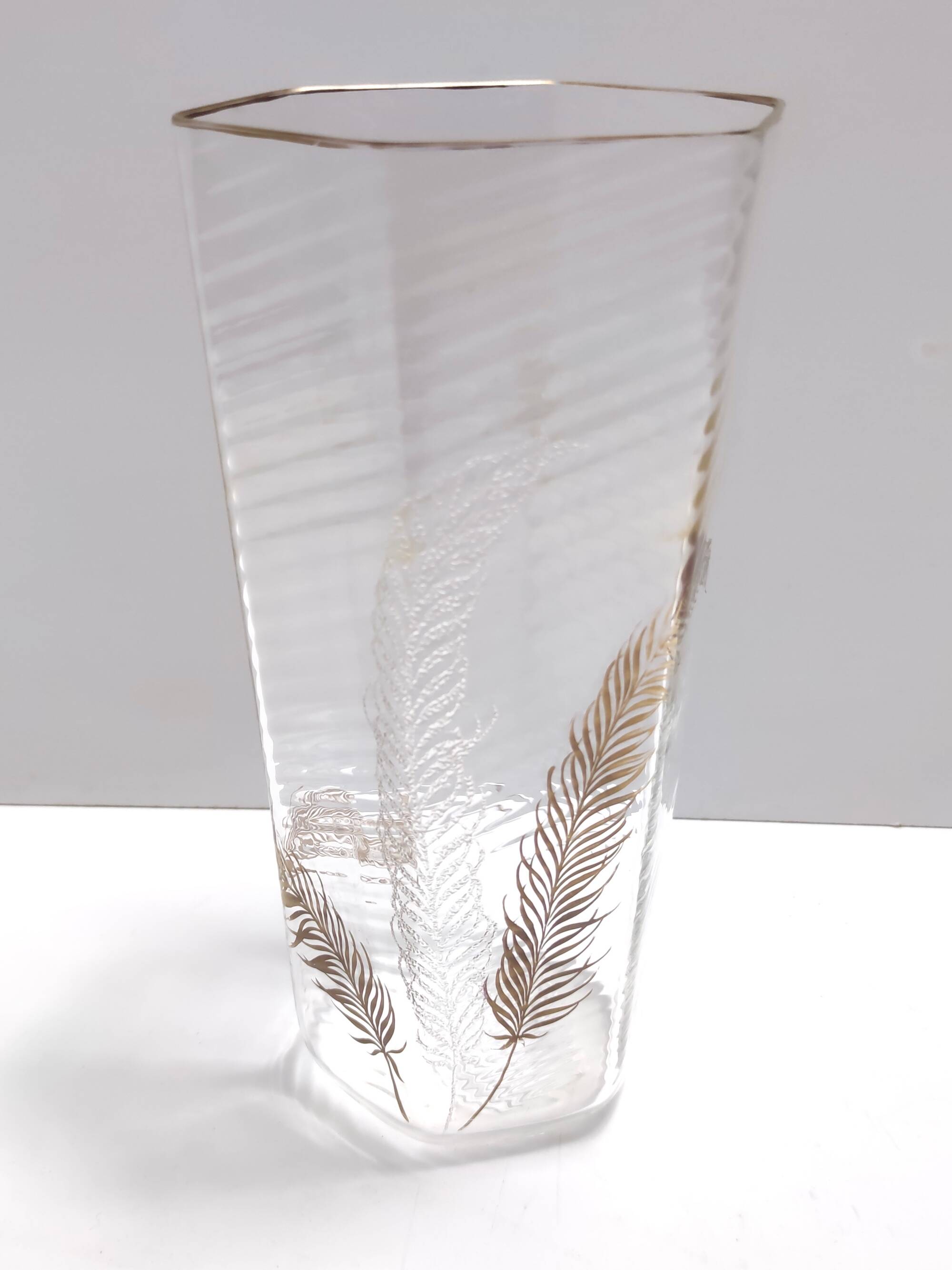 Transparent and Gold Hexagonal Murano Glass Vase by Cenedese