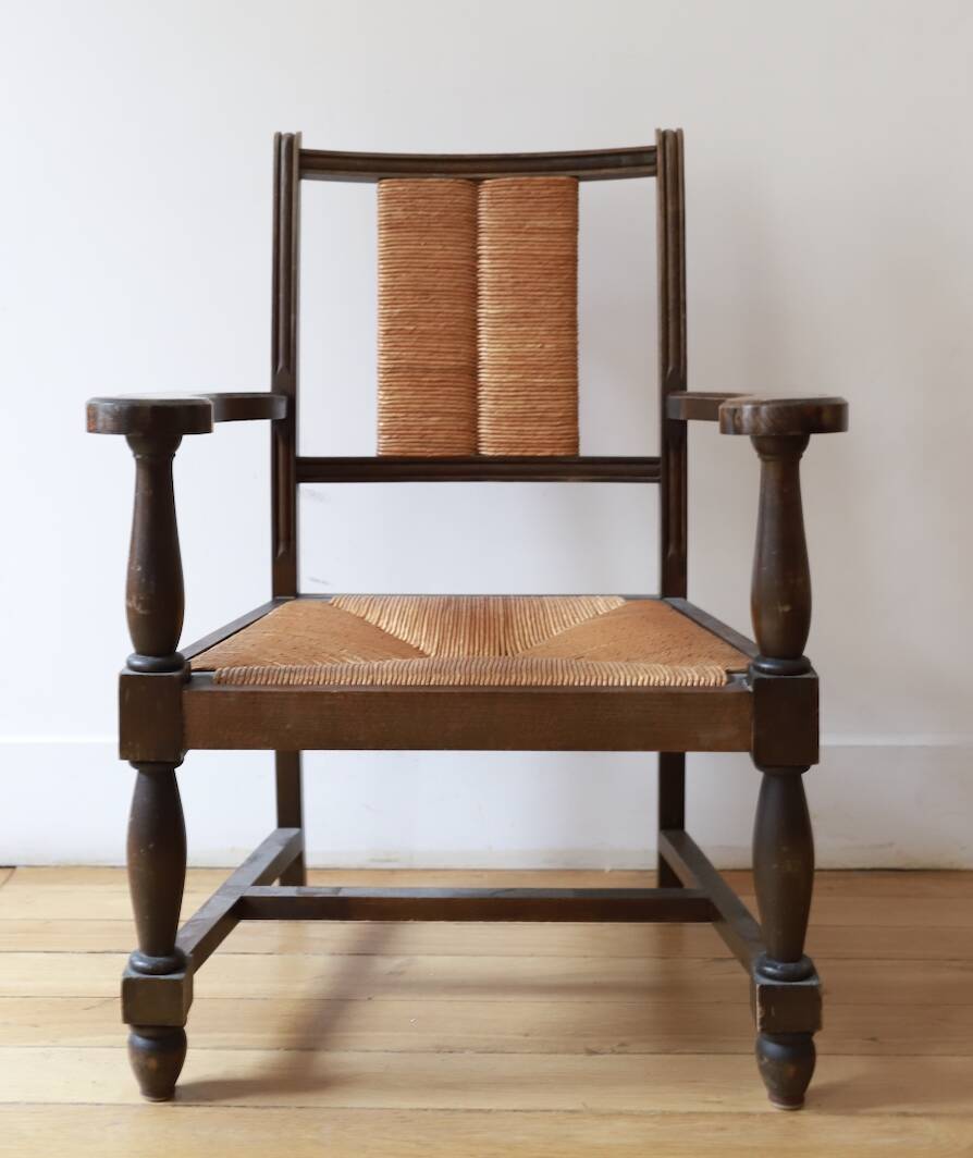 Fauteuil en bois et rotin
