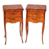 Pair of French Rosewood Nightstands, Marble Top Nighstands, Marquetry Bedsi