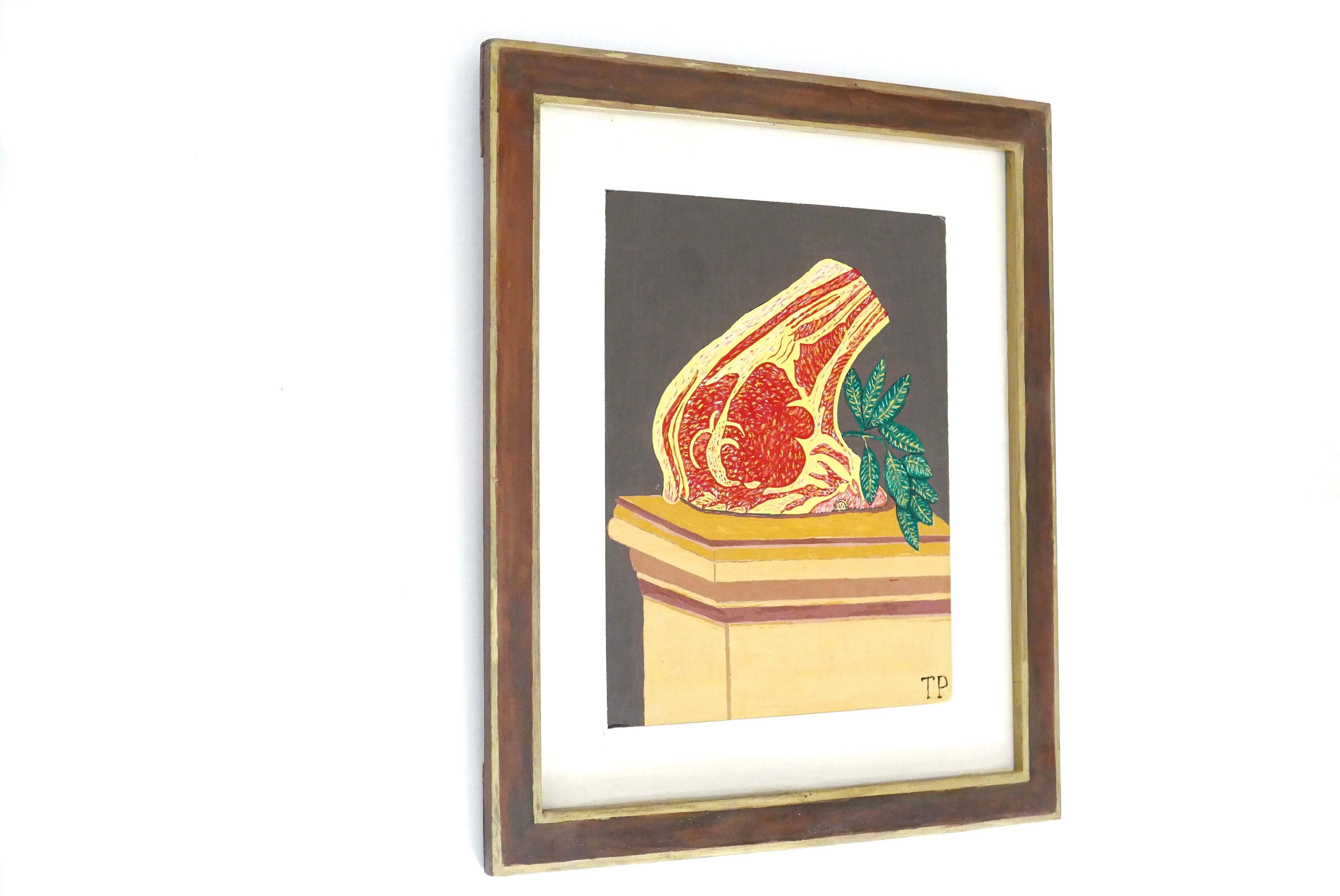 Painting, naïve painting signed: Still life, butcher's piece, 60s