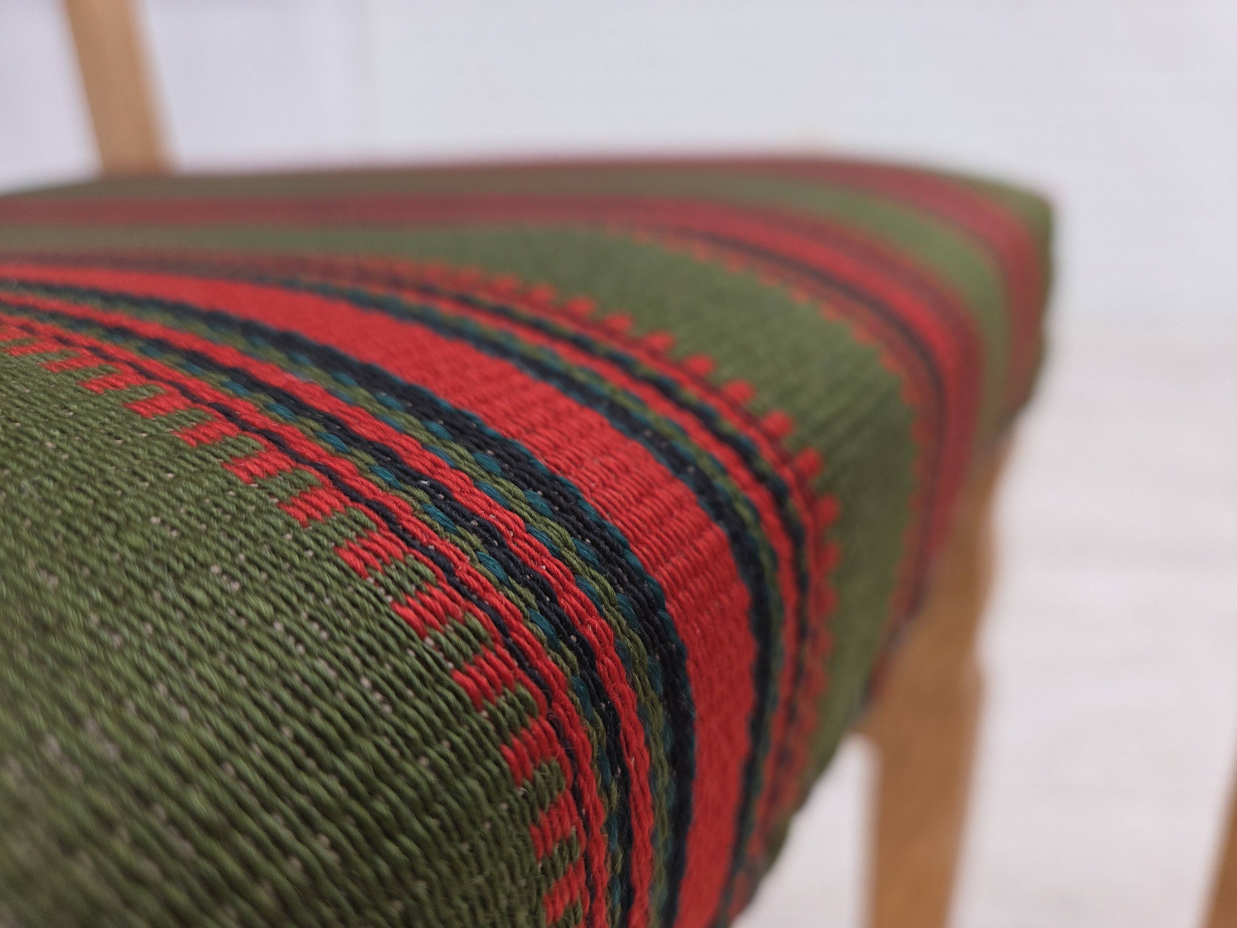 1970s, set of 2 Danish dining chairs, furniture wool, solid oak wood.