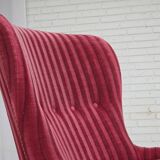 1960s, Danish armchair, original striped red furniture velour.