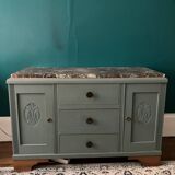 Blue zinc buffet with red marble