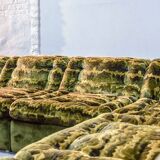 XL Woodstock Style Greenish Velvet Modular Sofa with Ottoman by Laauser 70s