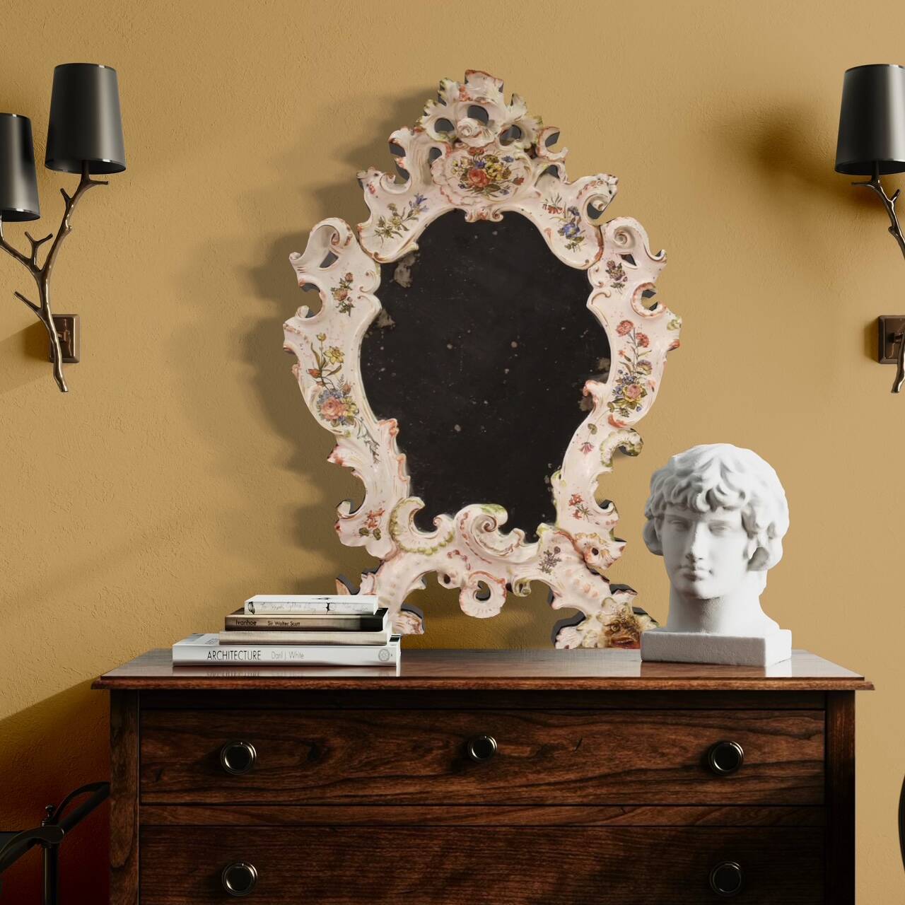 Grand miroir en céramique du XXe siècle