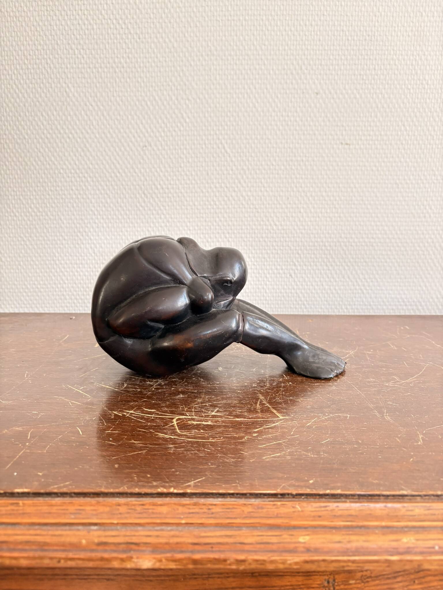 Ancient Atlas Statue Bandung Indonesia Art Deco Dense Ironwood Java