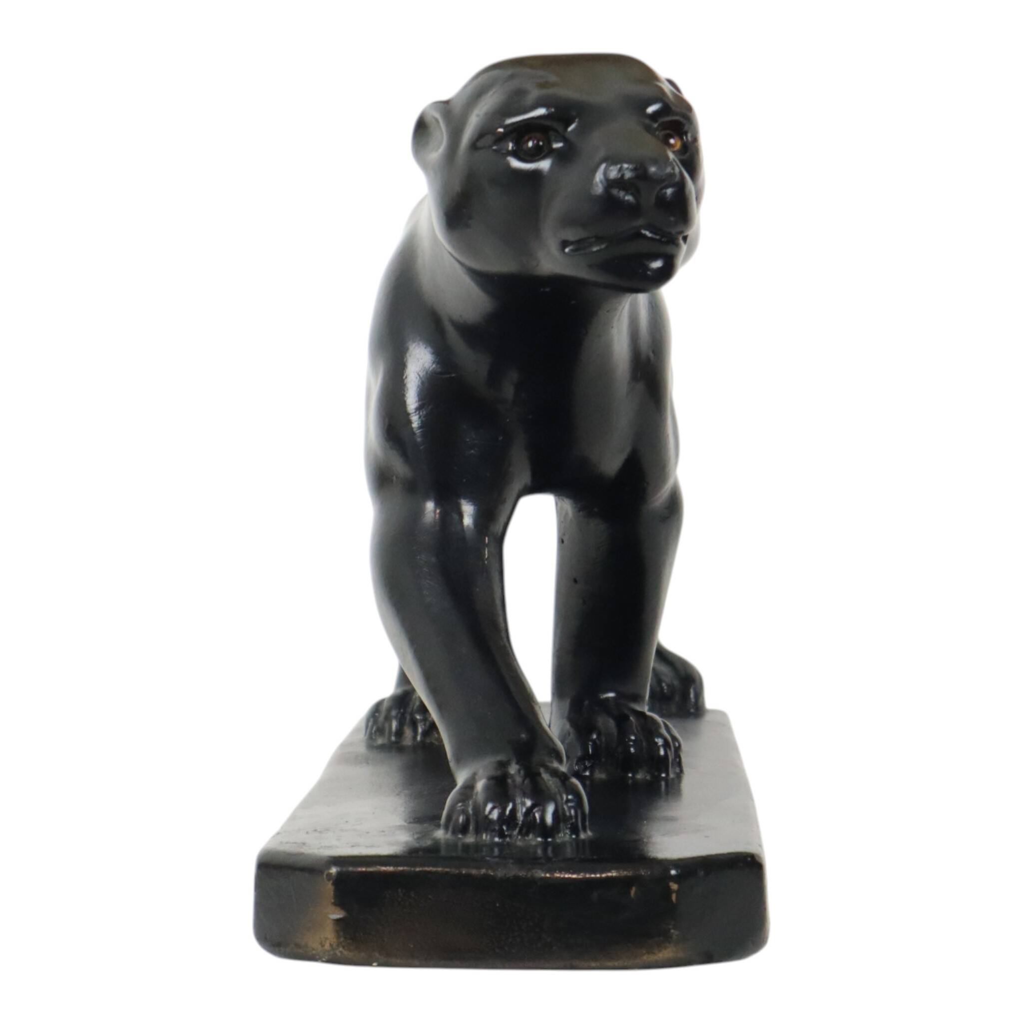 French Art Deco Style Panther Sculpture Black Lacquered Plaster 56cm