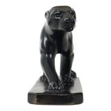 French Art Deco Style Panther Sculpture Black Lacquered Plaster 56cm