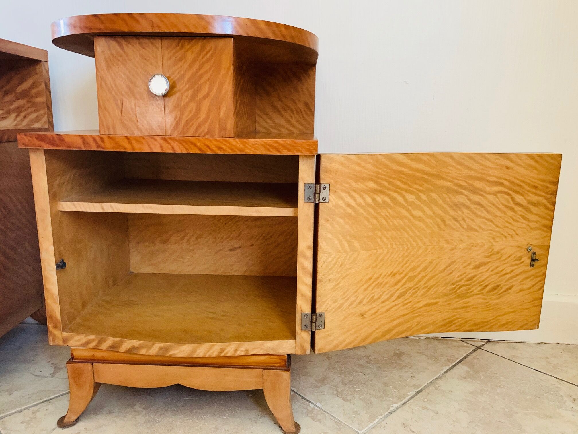 Pair of art deco bedsides in lemon tree magnifying glass
