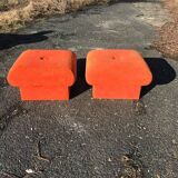 Vintage coral fabric dressing table set, 6 pieces (table, mirror, ottoman, bedside table)
