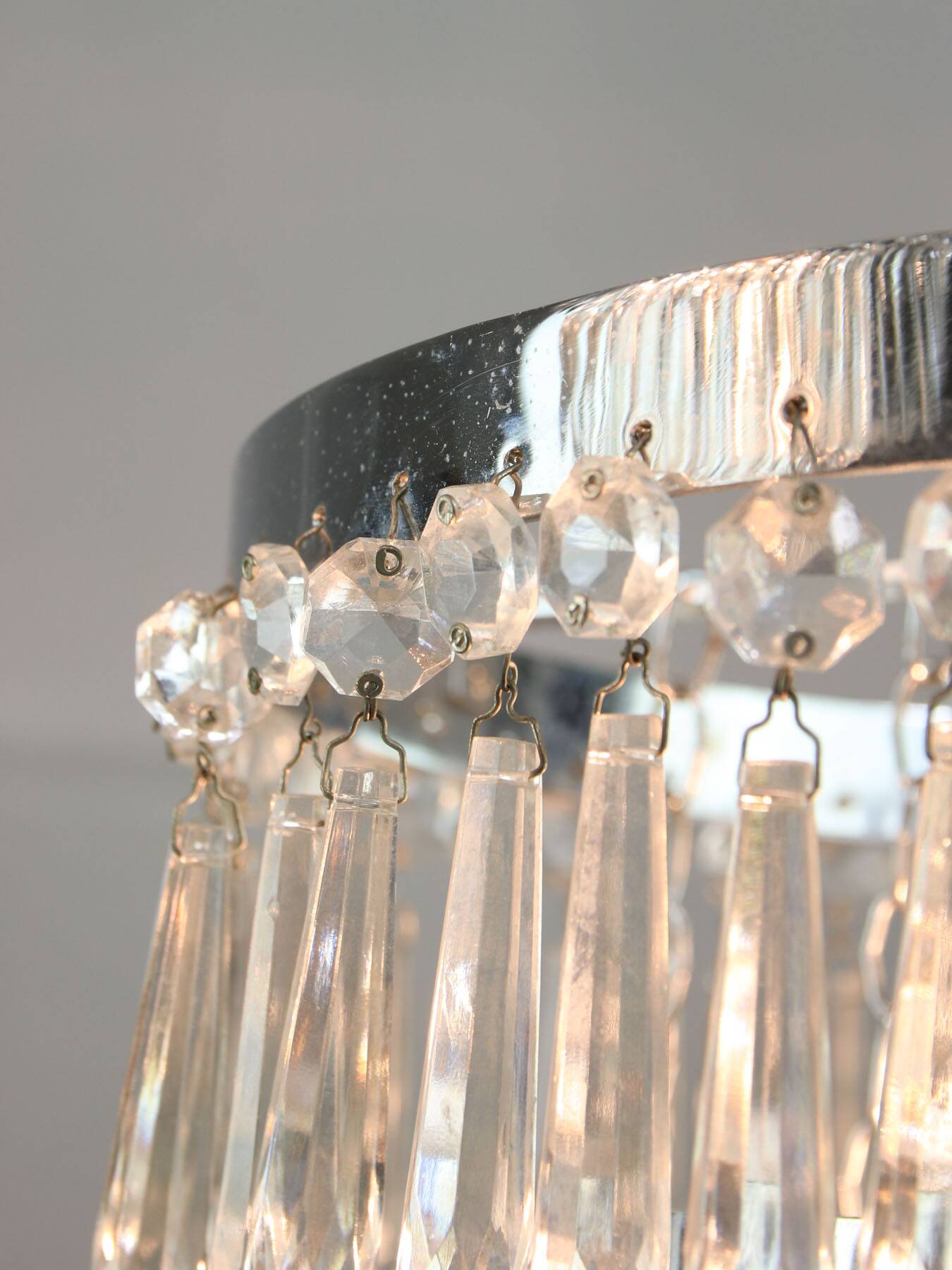 Vintage Italian Crystal & Chrome Chandelier, 1970s