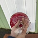 Empoli glass vase, Italy, 1960, red color with relief patterns