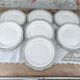 Set of 7 Longwy France earthenware dessert plates, Trianon model