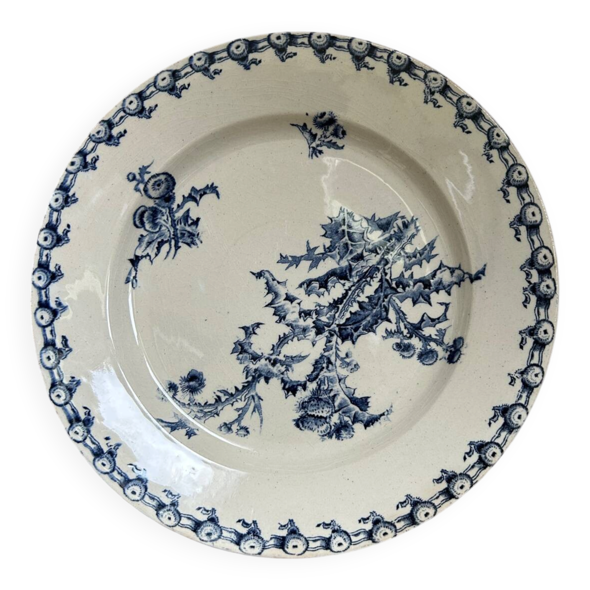 Round plate, iron earth, Gien Thistles