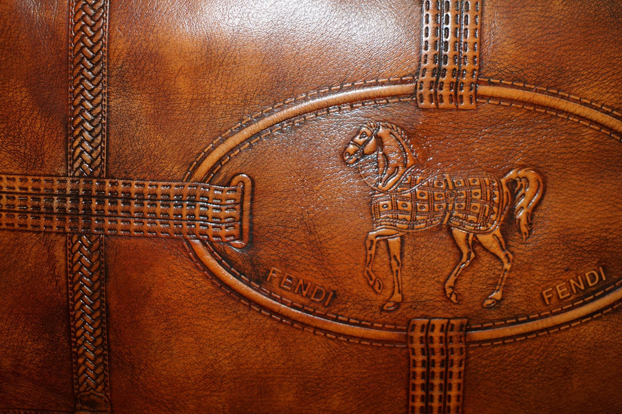 Fendi canapé in embossed crocodile leather, hand-patinated and dyed.