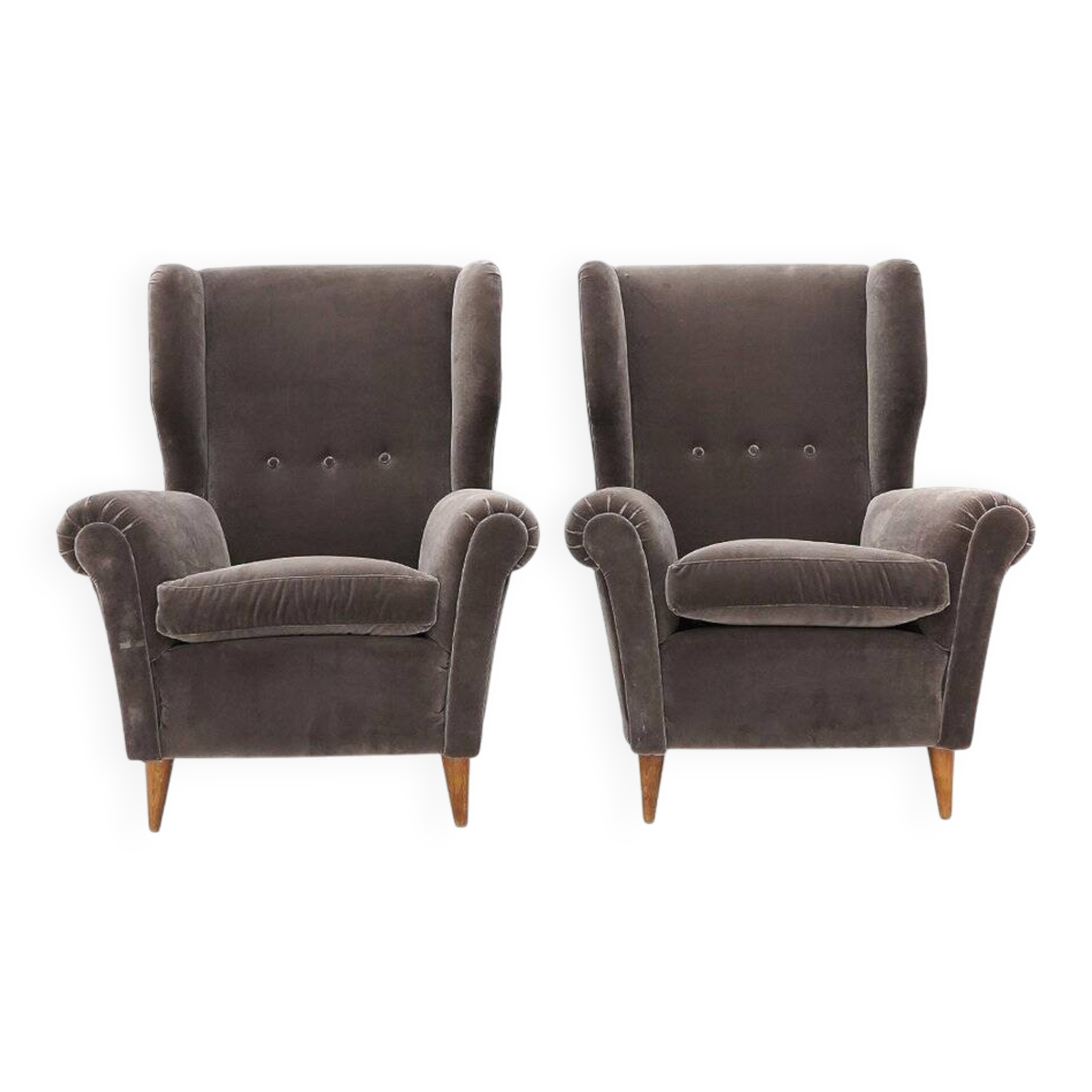 Set of grey velvet armchairs, 1950s.