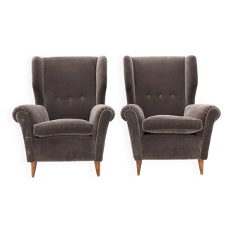 Set of grey velvet armchairs, 1950s.