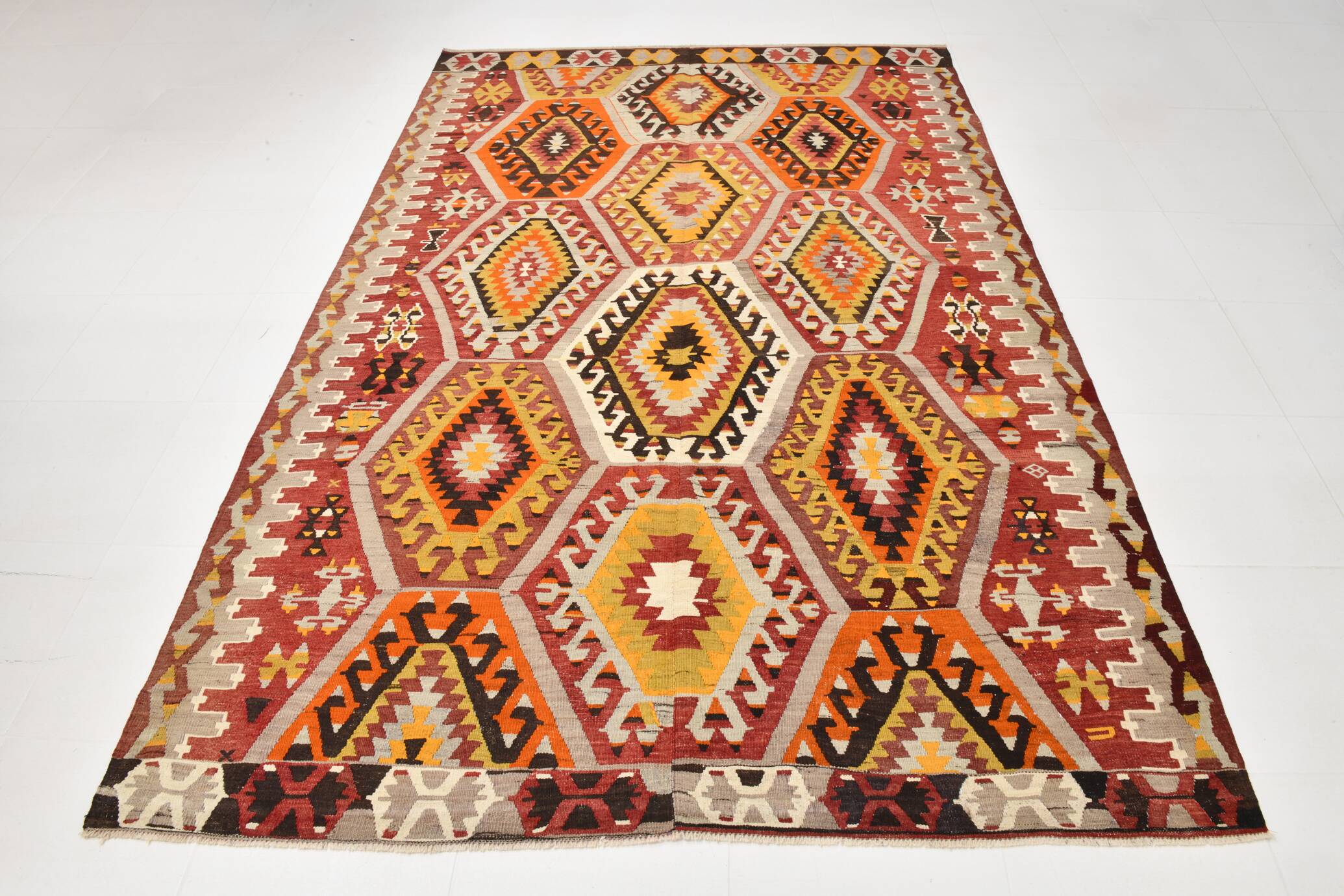 6x9 Colorful Handmade Geometric Kilim Rug, 182x283Cm