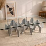 Sculptural coffee table in minimalist design made of metal and glass – 1970