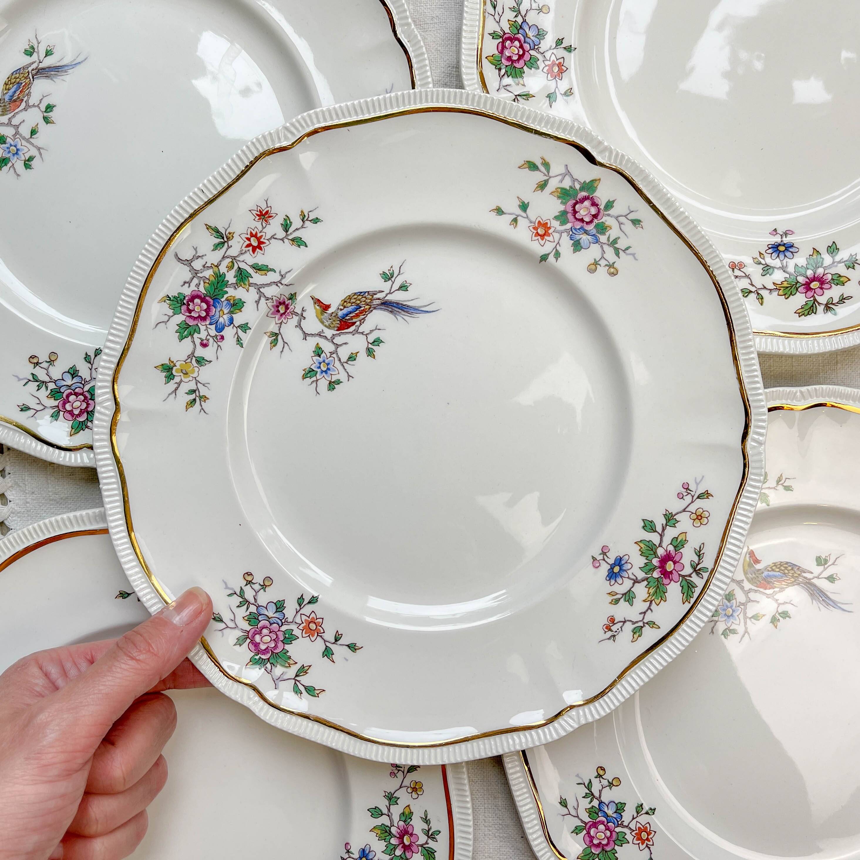 5 Vintage Longchamp Chantilly Porcelain Dinner Plates - Bird Motif