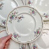 5 Vintage Longchamp Chantilly Porcelain Dinner Plates - Bird Motif