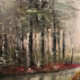 Tableau paysage de sous bois XXe