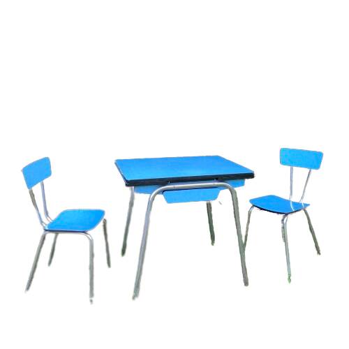 Extendable blue formica table and 2 chairs, 1960s