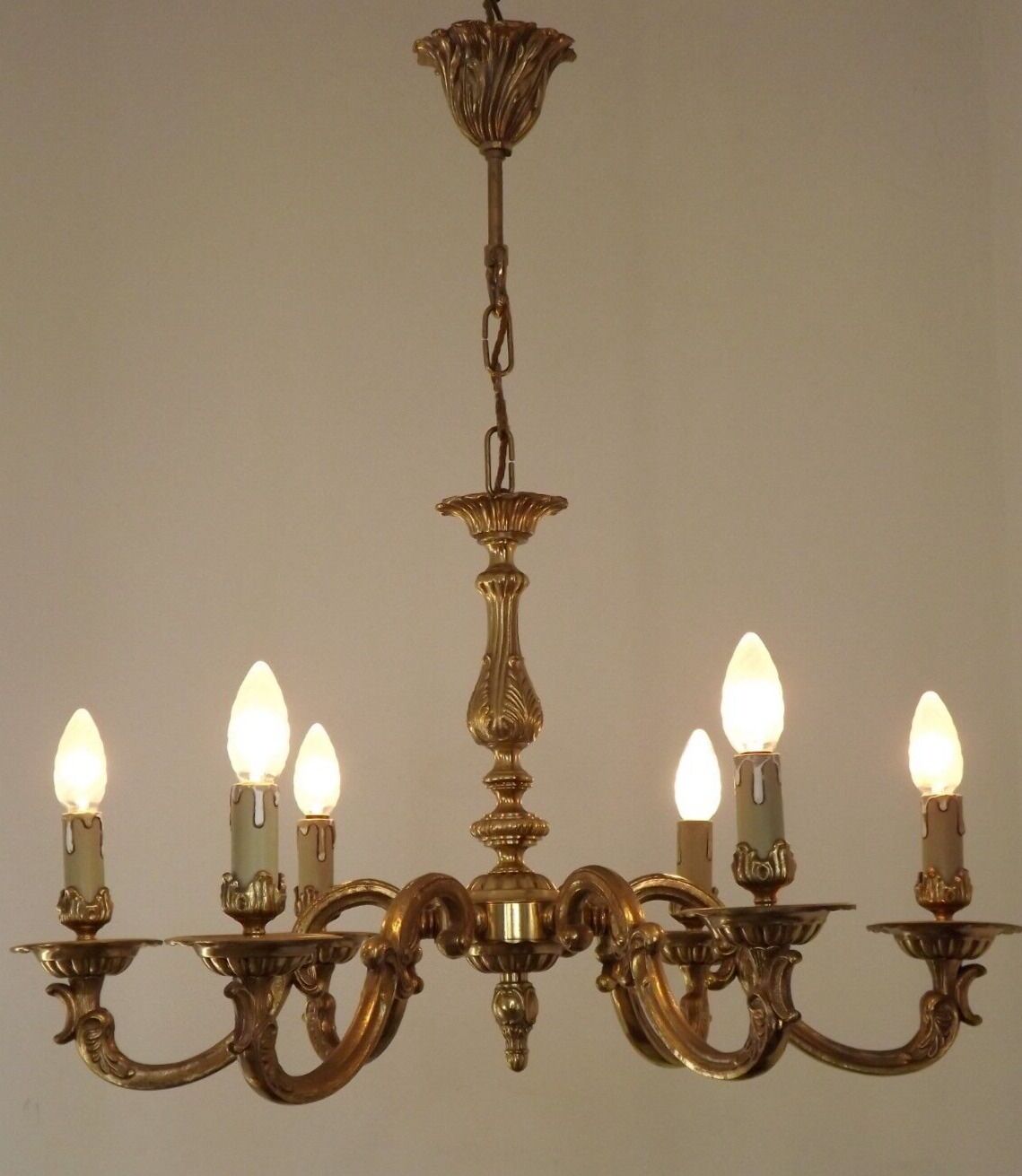 Stunning French Antique Art Nouveau Quality Bronze 6 Light Chandelier 3899
