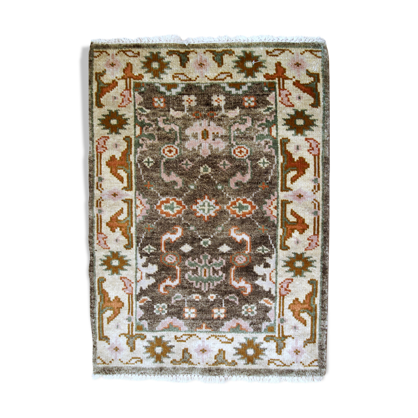 Handmade Indo-Mahal vintage rug 64cm x 97cm 1980s, 1B865