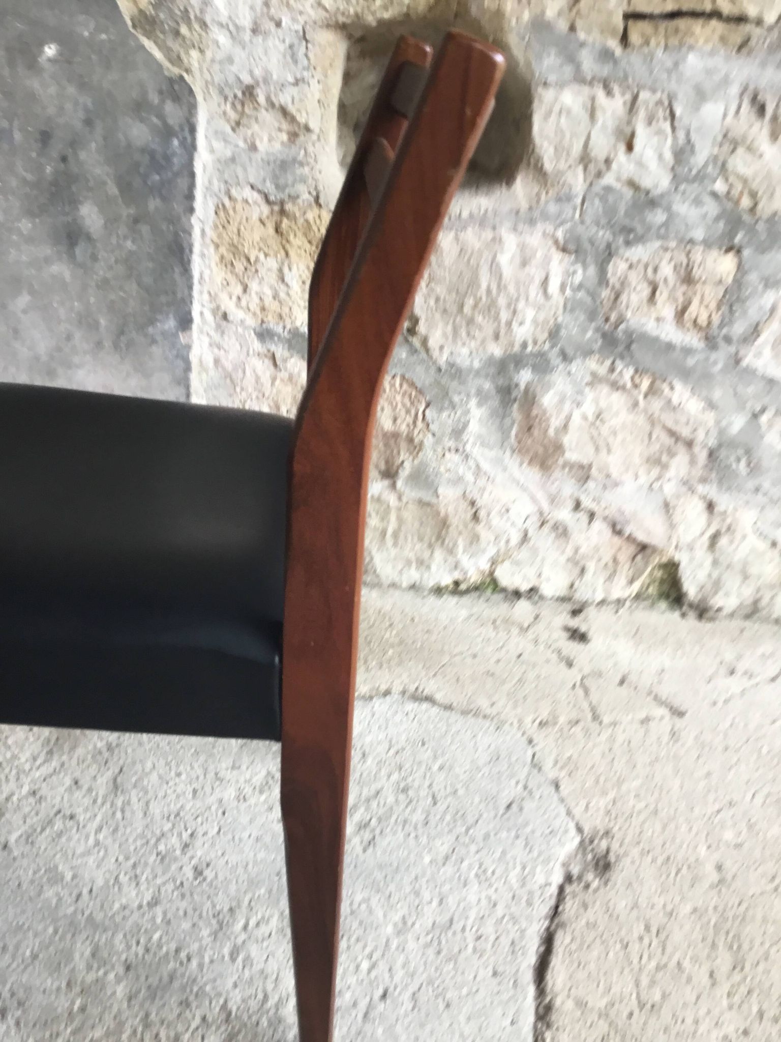 Pair of Scandinavian chairs Ameublement NF black imitation leather and teak - 1960