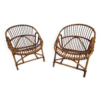 Paire de fauteuils corbeille en rotin