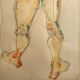 Mixed media on paper by robert haisley, study of female body, with color highlights