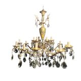 Lustre Napoléon III bronze laiton cristal 18 feux fin XIXème
