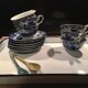 White and navy enamelled plate tray